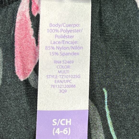 Secret Treasures Silky Satiny Sleep Camisole Black Lace and Floral Print S/CH4-6 - Picture 6 of 9